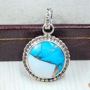 Ice Blue Dahlia Turquoise 0.75" 925 Sterling Silver Pendant (RS74-41)