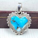 Ice Blue Dahlia Turquoise 0.75" 925 Sterling Silver Pendant (RS74-42)