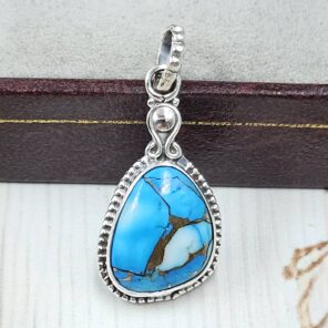 Ice Blue Dahlia Turquoise 1" 925 Sterling Silver Pendant (RS74-43)