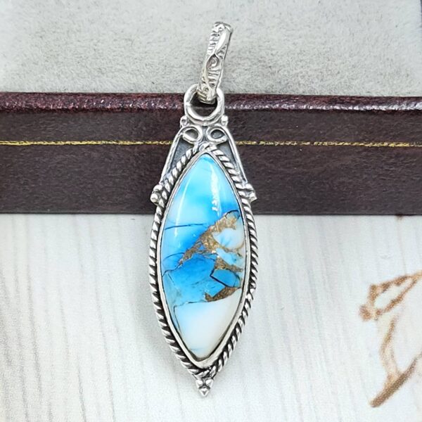 Ice Blue Dahlia Turquoise 1.25" 925 Sterling Silver Pendant (RS74-44)