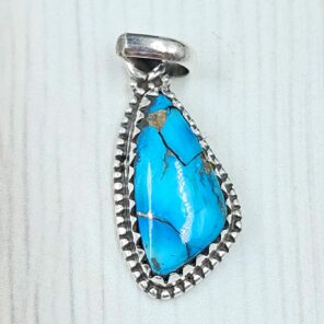 Ice Blue Dahlia Turquoise 1" 925 Sterling Silver Pendant (RS74-45)