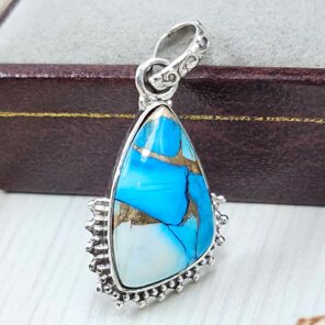 Ice Blue Dahlia Turquoise 1" 925 Sterling Silver Pendant (RS74-46)