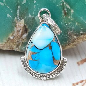 Ice Blue Dahlia Turquoise 1" 925 Sterling Silver Pendant (RS74-50)
