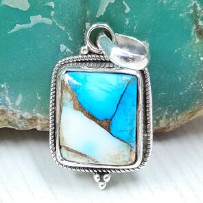 Ice Blue Dahlia Turquoise 0.75" 925 Sterling Silver Pendant (RS74-52)