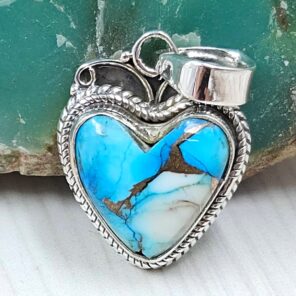 Ice Blue Dahlia Turquoise 0.75" 925 Sterling Silver Pendant (RS74-54)