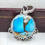 Ice Blue Dahlia Turquoise 0.75" 925 Sterling Silver Pendant (RS74-55)