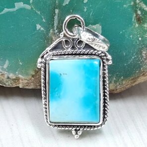 Ice Blue Dahlia Turquoise 0.75" 925 Sterling Silver Pendant (RS74-64)