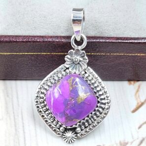 Purple copper turquoise 1.25" 925 Sterling Silver Pendant (RS33-16)