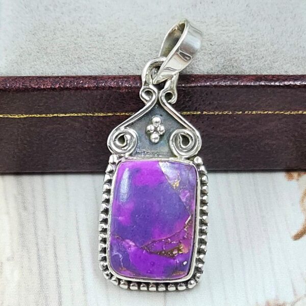 Purple copper turquoise 1.25" 925 Sterling Silver Pendant (RS33-17)
