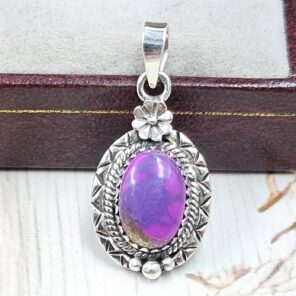 Purple copper turquoise 1" 925 Sterling Silver Pendant (RS33-18)