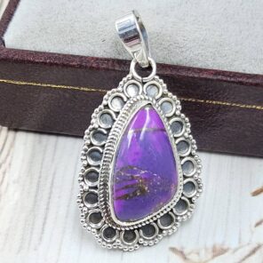 Purple copper turquoise 1.25" 925 Sterling Silver Pendant (RS33-22)