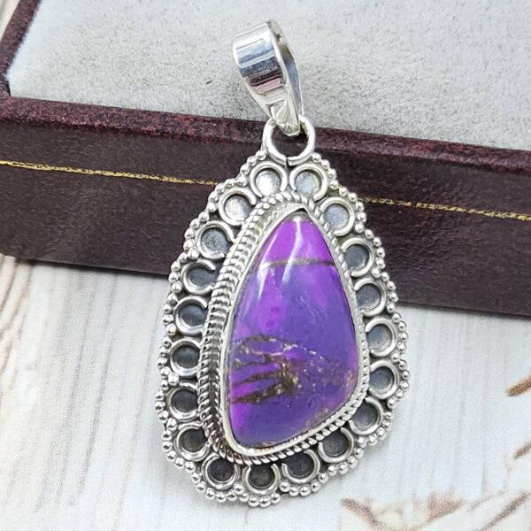 Purple copper turquoise 1.25" 925 Sterling Silver Pendant (RS33-22)