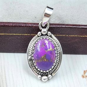 Purple copper turquoise 1" 925 Sterling Silver Pendant (RS33-27)