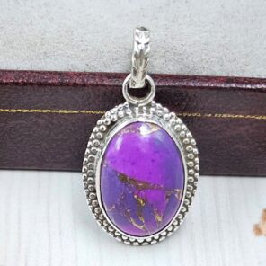 Purple Copper Turquoise 0.75" 925 Sterling Silver Pendant (RS33-35)