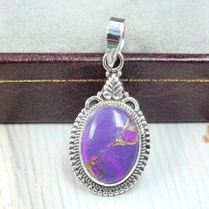 Purple Copper Turquoise 1" 925 Sterling Silver Pendant (RS33-42)