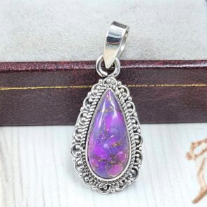 Purple Copper Turquoise 0.75" 925 Sterling Silver Pendant (RS33-45)