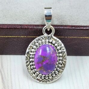 Purple Copper Turquoise 0.75" 925 Sterling Silver Pendant (RS33-48)