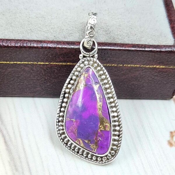 Purple Copper Turquoise 1" 925 Sterling Silver Pendant (RS33-49)