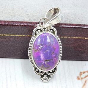 Purple Copper Turquoise 1" 925 Sterling Silver Pendant (RS33-82)
