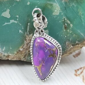 Purple Copper Turquoise 1" 925 Sterling Silver Pendant (RS33-65)