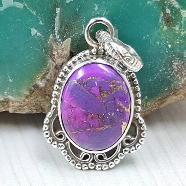 Purple Copper Turquoise 0.75" 925 Sterling Silver Pendant (RS33-67)