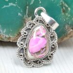 Pink Dahlia Turquoise 1" 925 Sterling Silver Pendant (RS31-136)