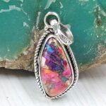 Pink Dahlia Turquoise 0.75" 925 Sterling Silver Pendant (RS31-135)