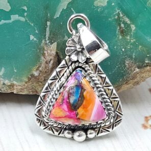 Pink Dahlia Turquoise 1" 925 Sterling Silver Pendant (RS31-137)