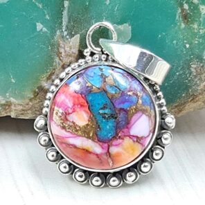 Pink Dahlia Turquoise 0.75" 925 Sterling Silver Pendant (RS31-138)