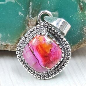 Pink Dahlia Turquoise 0.75" 925 Sterling Silver Pendant (RS31-139)