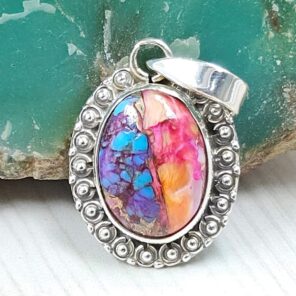 Pink Dahlia Turquoise 0.75" 925 Sterling Silver Pendant (RS31-140)