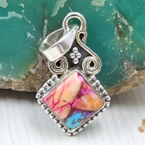 Pink Dahlia Turquoise 1" 925 Sterling Silver Pendant (RS31-143)
