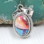 Pink Dahlia Turquoise 1" 925 Sterling Silver Pendant (RS31-144)