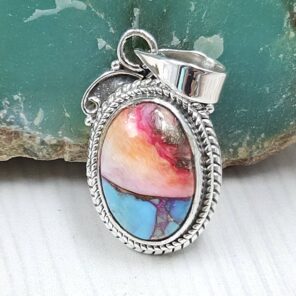 Pink Dahlia Turquoise 1" 925 Sterling Silver Pendant (RS31-144)