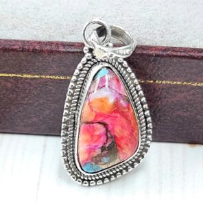 Pink Dahlia Turquoise 0.75" 925 Sterling Silver Pendant (RS31-145)