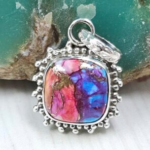 Pink Dahlia Turquoise 0.6" 925 Sterling Silver Pendant (RS31-149)