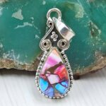 Pink Dahlia Turquoise 1.25" 925 Sterling Silver Pendant (RS31-147)