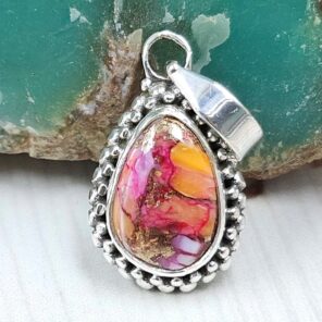 Pink Dahlia Turquoise 0.75" 925 Sterling Silver Pendant (RS31-148)