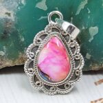 Pink Dahlia Turquoise 1" 925 Sterling Silver Pendant (RS31-150)