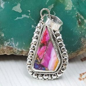 Pink Dahlia Turquoise 1" 925 Sterling Silver Pendant (RS31-151)