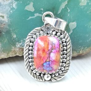 Pink Dahlia Turquoise 1" 925 Sterling Silver Pendant (RS31-152)