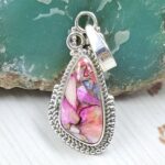 Pink Dahlia Turquoise 1" 925 Sterling Silver Pendant (RS31-153)