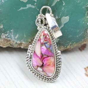 Pink Dahlia Turquoise 1" 925 Sterling Silver Pendant (RS31-153)