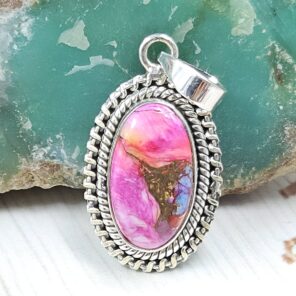 Pink Dahlia Turquoise 1" 925 Sterling Silver Pendant (RS31-154)