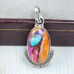 Pink Dahlia Turquoise 1" 925 Sterling Silver Pendant (RS31-155)