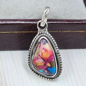 Pink Dahlia Turquoise 1" 925 Sterling Silver Pendant (RS31-156)