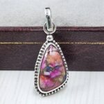 Pink Dahlia Turquoise 0.75" 925 Sterling Silver Pendant (RS31-157)
