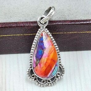 Pink Dahlia Turquoise 1" 925 Sterling Silver Pendant (RS31-159)