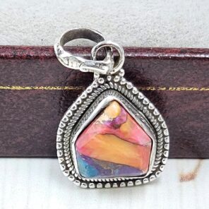 Pink Dahlia Turquoise 0.75" 925 Sterling Silver Pendant (RS31-160)