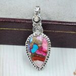 Pink Dahlia Turquoise 1" 925 Sterling Silver Pendant (RS31-161)